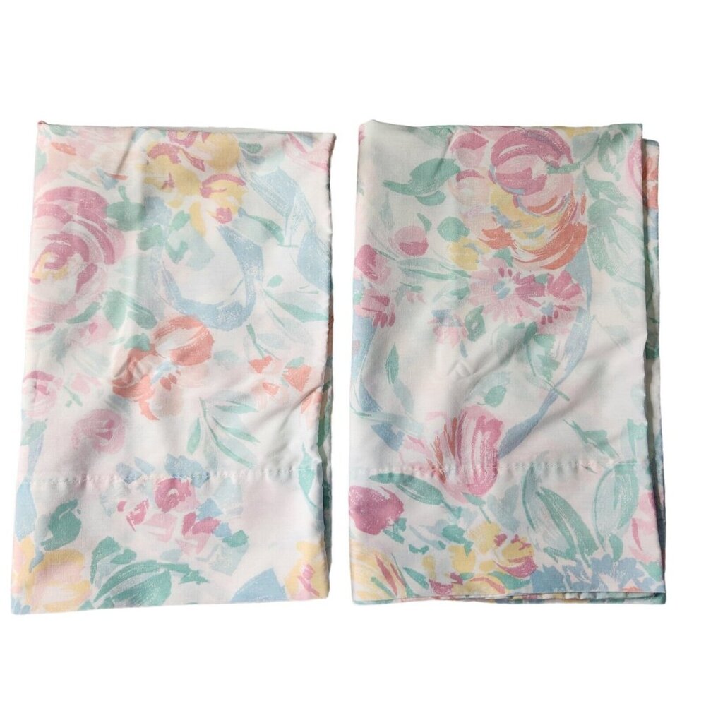 Vintage Stevens Floral Tulips Roses Pillowcases Flower Cottagecore Flowers